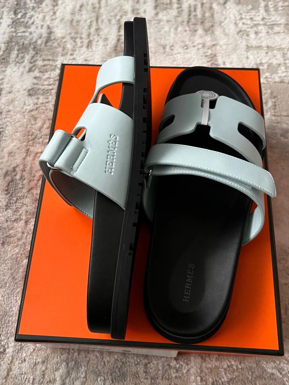 Hermes Light Blue Men’s Blossom Mules